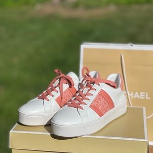NWB MICHAEL KORS POPPY STRIPE LACE UP NAPPA FAUX LEATHER SHERBERT WMNS 8.5